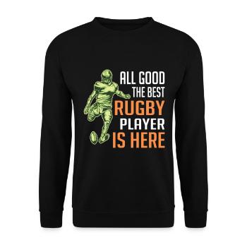 All good the best Rugby Player is here - Funny Rug - Unisex Pullover - Schwarz - Vorne - Alina (178cm) & Michal (187cm)