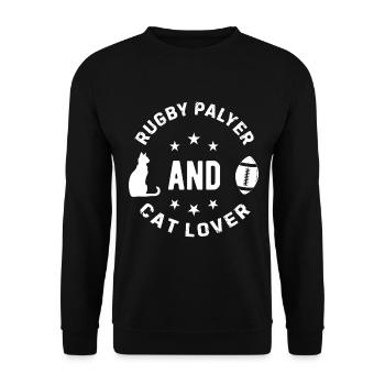 Rugby Player Cat Owner - Rugby player and cat love - Unisex Pullover - Schwarz - Vorne - Alina (178cm) & Michal (187cm)