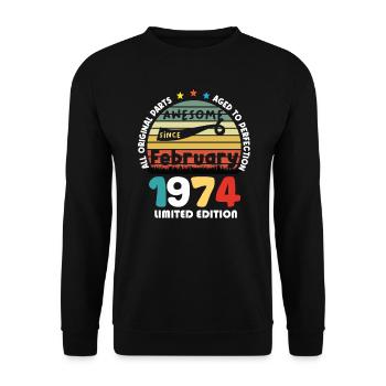 50 Jahre alt Baujahr 1974 Jahrgang Februar 1974 - Unisex Pullover - Schwarz - Vorne - Alina (178cm) & Michal (187cm)