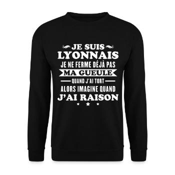 Humour Lyonnais je ne ferme pas ma gueule - Sweat-shirt Unisexe - noir - Devant - Alina (178cm) & Michal (187cm)