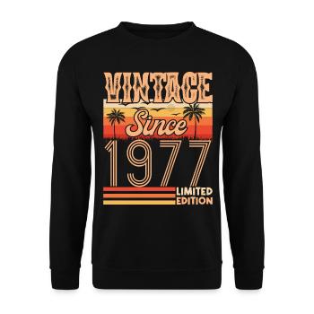 1977. Vintage Born in 1977 Birthday - Unisex Sweatshirt - black - Front - Alina (178cm) & Michal (187cm)