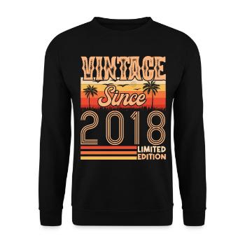 2018 anniversary. Vintage Born in 2018 Birthday - Unisex Sweatshirt - black - Front - Alina (178cm) & Michal (187cm)
