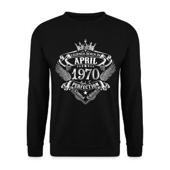 April 1970 Geburtstag April 1970 April Geschenk - Unisex Pullover - Schwarz - Vorne - Alina (178cm) & Michal (187cm)