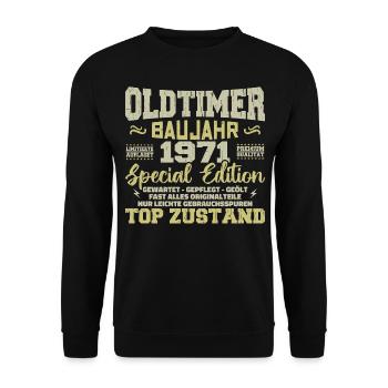 Jahrgang 1971 geboren Retro Geburtstag Vintage - Unisex Pullover - Schwarz - Vorne - Alina (178cm) & Michal (187cm)