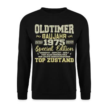 Jahrgang 1975 geboren Retro Geburtstag Vintage - Unisex Pullover - Schwarz - Vorne - Alina (178cm) & Michal (187cm)