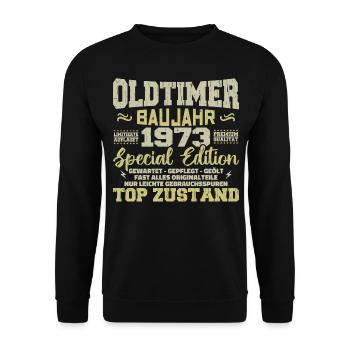 Jahrgang 1973 geboren Retro Geburtstag Vintage - Unisex Pullover - Schwarz - Vorne - Alina (178cm) & Michal (187cm)