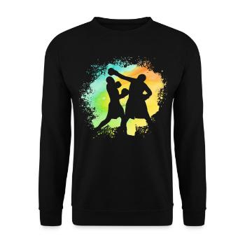 Boxer Retro Boxen - Unisex Pullover - Schwarz - Vorne - Alina (178cm) & Michal (187cm)