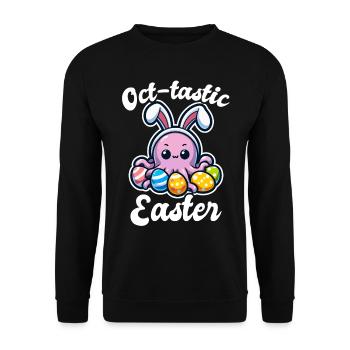 Frohe Ostern mit Oktopus und bunten Eiern - Unisex Pullover - Schwarz - Vorne - Alina (178cm) & Michal (187cm)