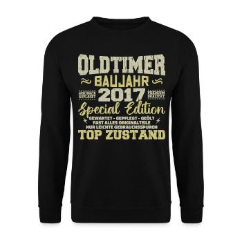 Millésime 2017 Né Rétro Anniversaire Millésime - Sweat-shirt Unisexe - noir - Devant - Alina (178cm) & Michal (187cm)