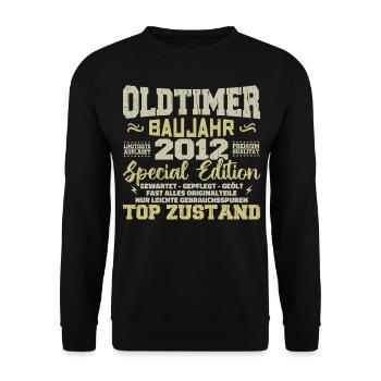 Jahrgang 2012 geboren Retro Geburtstag Vintage - Unisex Pullover - Schwarz - Vorne - Alina (178cm) & Michal (187cm)