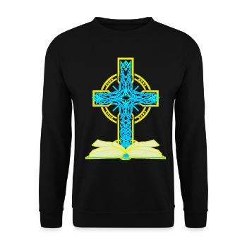 Kreuz Kruzifix Bibel Jesus Gott Religion - Unisex Pullover - Schwarz - Vorne - Alina (178cm) & Michal (187cm)