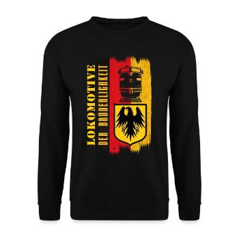 EISENBAHN LOKOMOTIVE DER BRÜDERLICHKEIT - Unisex Pullover - Schwarz - Vorne - Alina (178cm) & Michal (187cm)