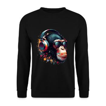 DJ Monkey Monkey Chimpanzee Casque Lunettes de soleil - Sweat-shirt Unisexe - noir - Devant - Alina (178cm) & Michal (187cm)