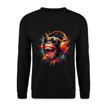 DJ Monkey Monkey Party Chimp Headphones Funny - Unisex Sweatshirt - black - Front - Alina (178cm) & Michal (187cm)