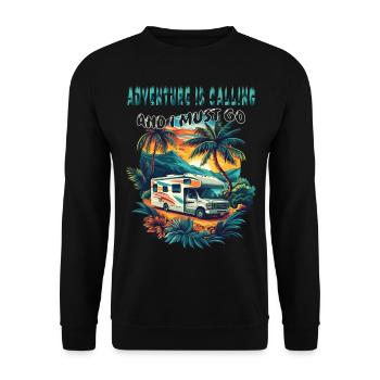 Adventure is Calling and i must go. Camping, cool, - Unisex Sweatshirt - black - Front - Alina (178cm) & Michal (187cm)