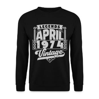 Jahrgangsgeschenk Jubiläum April 1974, April 1974 - Unisex Pullover - Schwarz - Vorne - Alina (178cm) & Michal (187cm)