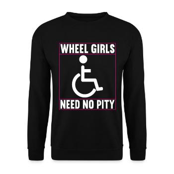 Rollstuhlfahrer Rollstuhl - Unisex Pullover - Schwarz - Vorne - Alina (178cm) & Michal (187cm)