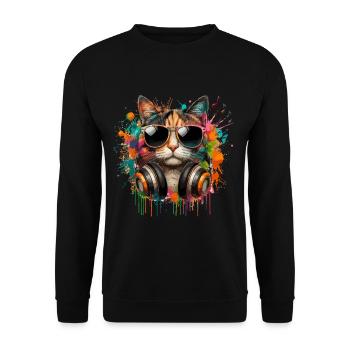 Cat Cats Mom Music Headphones Sunglasses Fun - Unisex Sweatshirt - black - Front - Alina (178cm) & Michal (187cm)