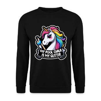 Einhorn Billardkreide ist Mein Glitzer Design - Unisex Pullover - Schwarz - Vorne - Alina (178cm) & Michal (187cm)