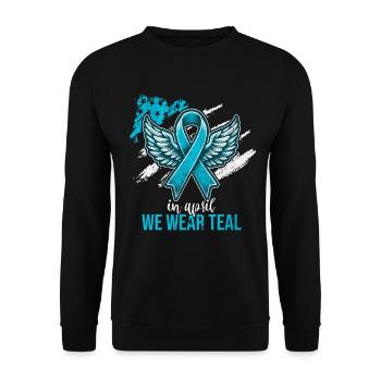 En avril, nous portons du bleu sarcelle - Sweat-shirt Unisexe - noir - Devant - Alina (178cm) & Michal (187cm)