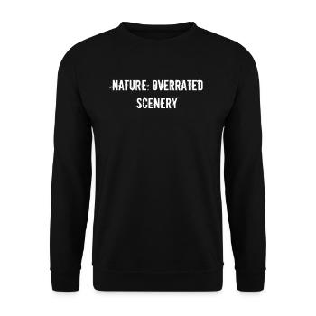 Wandern - Nature: Overrated Scenery - Unisex Pullover - Schwarz - Vorne - Alina (178cm) & Michal (187cm)