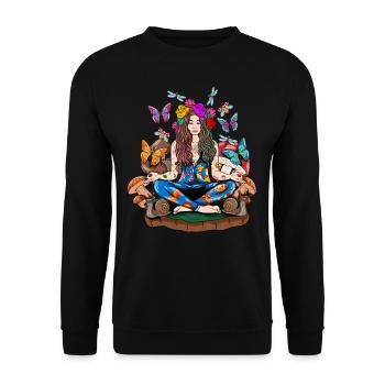 Zen Yoga Frau Im mostly Peace, Love and Light - Unisex Pullover - Schwarz - Vorne - Alina (178cm) & Michal (187cm)