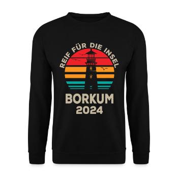 Borkum 2024 Leuchtturm Erlebnis Design - Unisex Pullover - Schwarz - Vorne - Alina (178cm) & Michal (187cm)