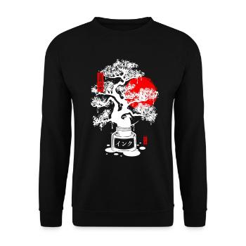 Japanische Bonsai-Tinte - Weiß - Unisex Pullover - Schwarz - Vorne - Alina (178cm) & Michal (187cm)