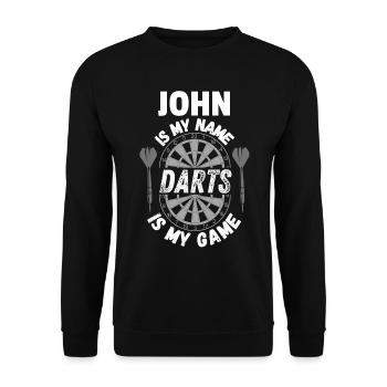 Personalisiertes Dart-Shirt für John - Unisex Pullover - Schwarz - Vorne - Alina (178cm) & Michal (187cm)