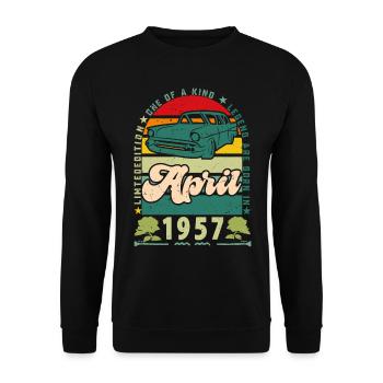 April 1957, April 1957, April 1957. - Unisex Pullover - Schwarz - Vorne - Alina (178cm) & Michal (187cm)