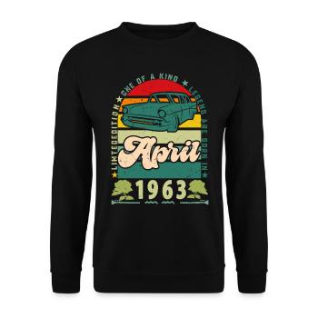 April 1963, April 1963, April 1963. - Unisex Pullover - Schwarz - Vorne - Alina (178cm) & Michal (187cm)