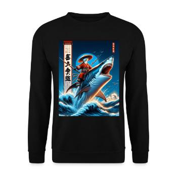 Shark Fisherman Japanese Wave Art Fishing - Unisex Sweatshirt - black - Front - Alina (178cm) & Michal (187cm)