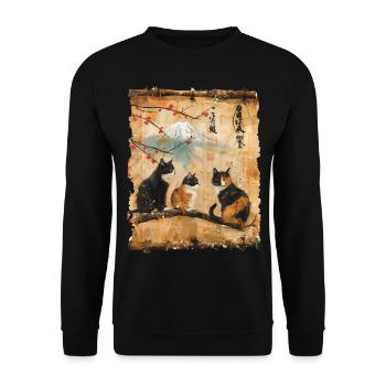 Mt. Fuji Kätzchen Papyrus Schriftrolle Retro - Unisex Pullover - Schwarz - Vorne - Alina (178cm) & Michal (187cm)