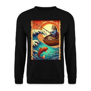 Japanischer Karpfenfischer Kätzchen Retro Papyrus - Unisex Pullover - Schwarz - Vorne - Alina (178cm) & Michal (187cm)