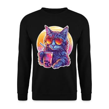 Bubble Tea Getränk Lover Kitten Drink Comic - Unisex Sweatshirt - black - Front - Alina (178cm) & Michal (187cm)
