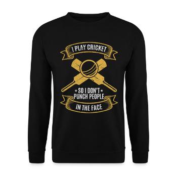 Cricketer - I play Cricket so I don't punch people - Unisex Pullover - Schwarz - Vorne - Alina (178cm) & Michal (187cm)