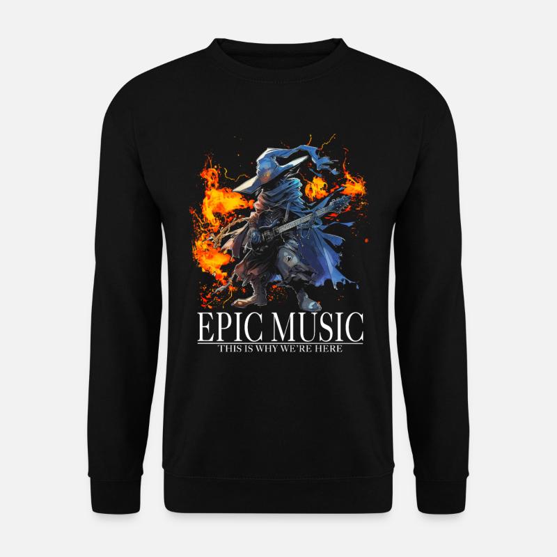 Epic Music Black Mage with E-Guitar and Fire - Unisex Pullover - Schwarz