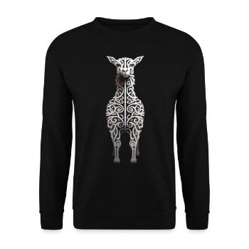 Alpaka Mandala Tier Kunst Grafik Llama - Unisex Pullover - Schwarz - Vorne - Alina (178cm) & Michal (187cm)