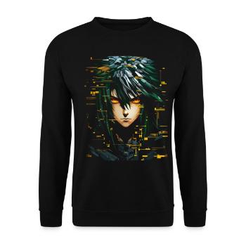 Anime Männer Pixel Kunst Grafik Fantasie Anime - Unisex Pullover - Schwarz - Vorne - Alina (178cm) & Michal (187cm)