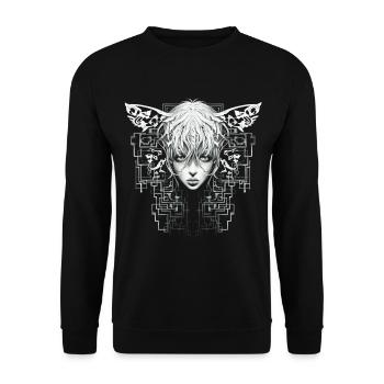 Anime Dessin Mandala Art Graphique Motif Visage - Sweat-shirt Unisexe - noir - Devant - Alina (178cm) & Michal (187cm)