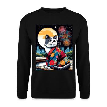 Mondfeuerwerk Floral Japanisches Kätzchen Retro - Unisex Pullover - Schwarz - Vorne - Alina (178cm) & Michal (187cm)