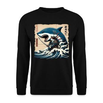 Shark Fisherman Japanese Wave Art Fishing - Unisex Sweatshirt - black - Front - Alina (178cm) & Michal (187cm)