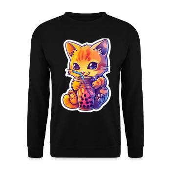 Bubble Tea Getränk Lover Kitten Drink Comic - Unisex Sweatshirt - black - Front - Alina (178cm) & Michal (187cm)