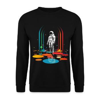 Astronaut Geometric Art Colorful Motif Artwork - Unisex Sweatshirt - black - Front - Alina (178cm) & Michal (187cm)
