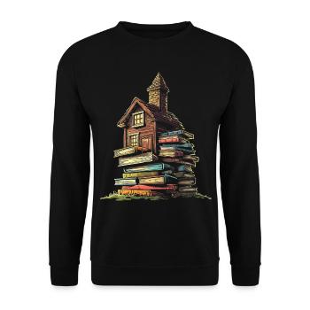 Livre Maison Motif Graphique Livre - Sweat-shirt Unisexe - noir - Devant - Alina (178cm) & Michal (187cm)