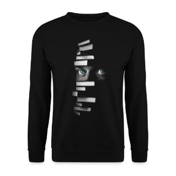 Book Men Artwork Blue Eyes Drawing Art - Unisex Sweatshirt - black - Front - Alina (178cm) & Michal (187cm)