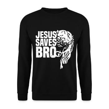 Jesus Saves Bro - Unisex Sweatshirt - black - Front - Alina (178cm) & Michal (187cm)