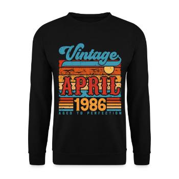 April 1986, April 1986 Vintage Jubiläumsgeschenk - Unisex Pullover - Schwarz - Vorne - Alina (178cm) & Michal (187cm)