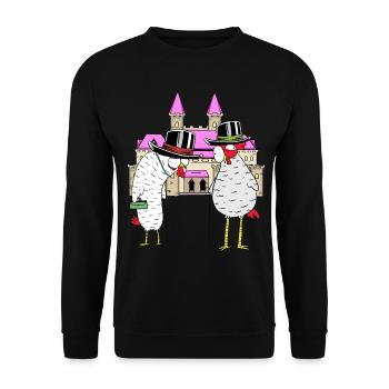 Schloss Huhn Hühner königlich Federvieh Burg - Unisex Pullover - Schwarz - Vorne - Alina (178cm) & Michal (187cm)