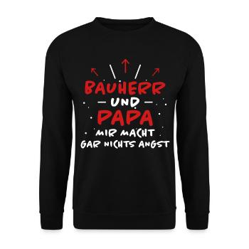 Bauherr Spruch Hausbau Richtfest Bauherr Geschenk - Unisex Pullover - Schwarz - Vorne - Alina (178cm) & Michal (187cm)
